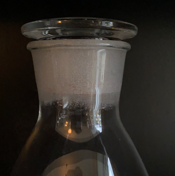 Antique Clear Glass Flat Lidded Decanter w/ Etched Roses