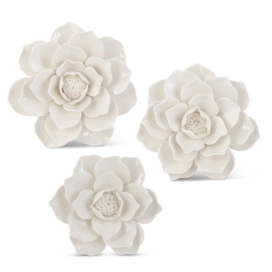 Handmade Glossy White Wall Hanging Ceramic Flowers