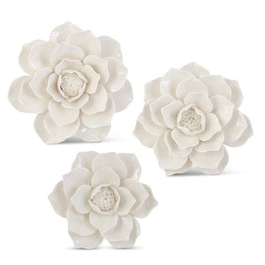 Handmade Glossy White Wall Hanging Ceramic Flowers