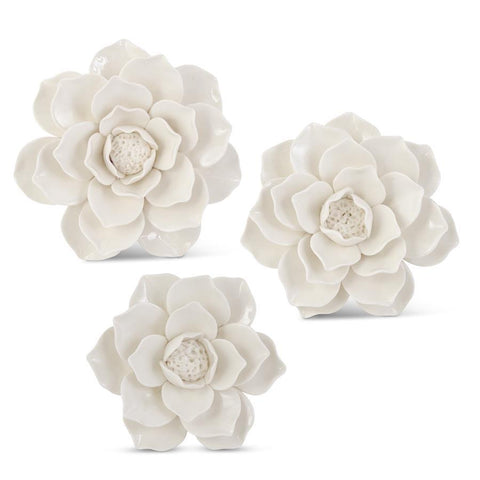 Handmade Glossy White Wall Hanging Ceramic Flowers