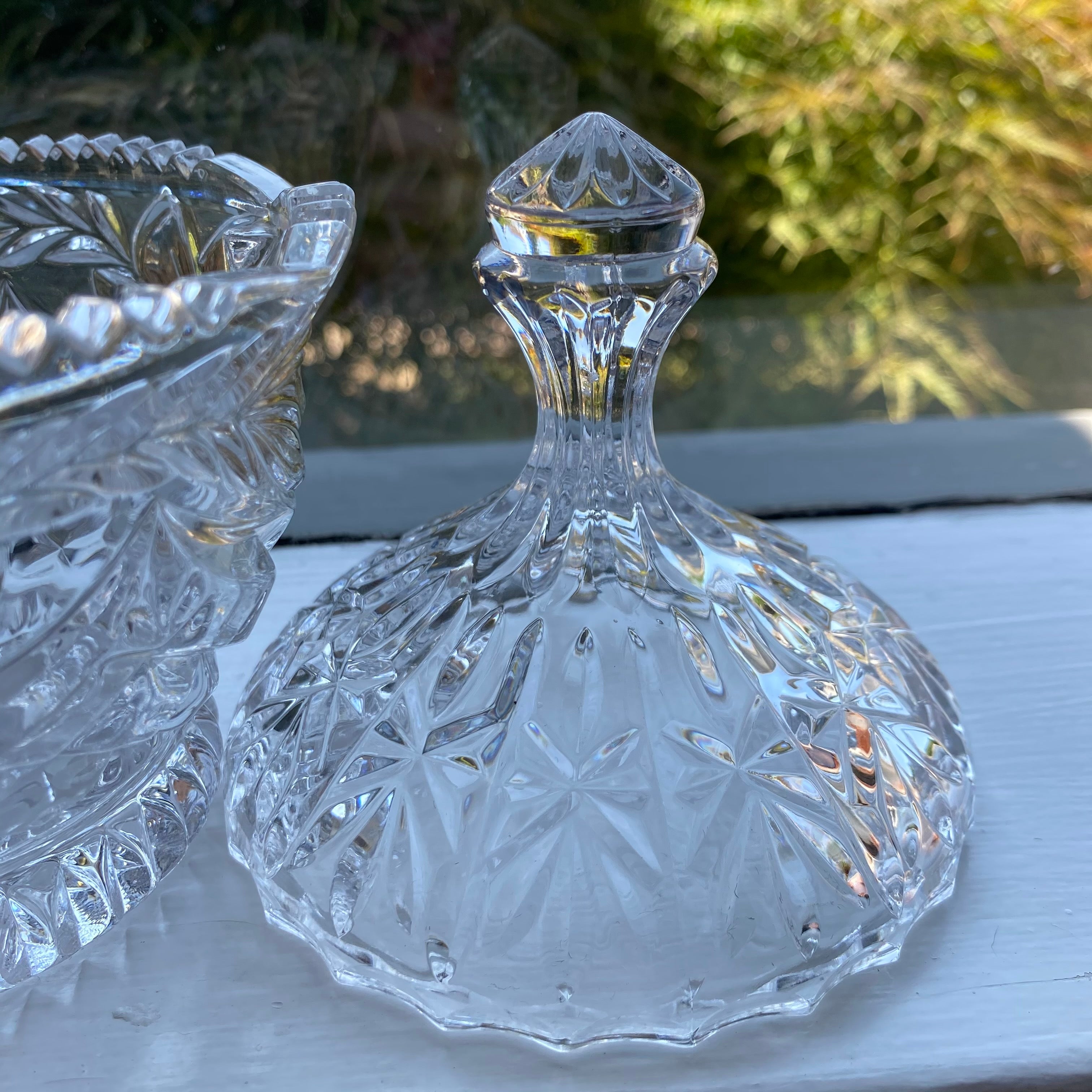Vintage Cut Crystal Lidded Dish w/ Highlighted Gold