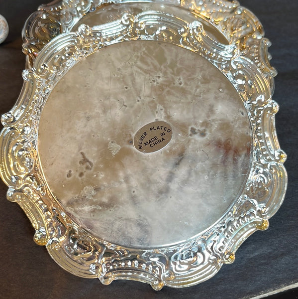 Vintage Ornate Silver Plated Coaster 5”