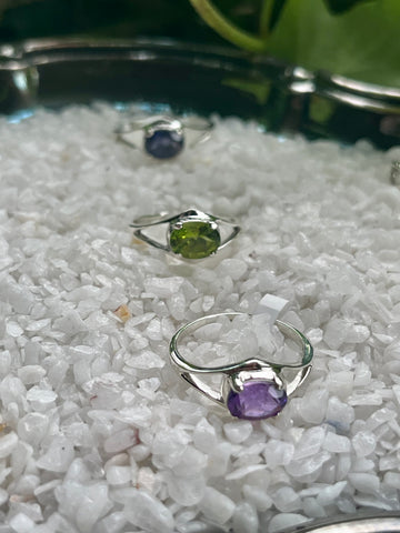 Oval Silver Ring w/ Semi Precious Stone (Prong Setting)