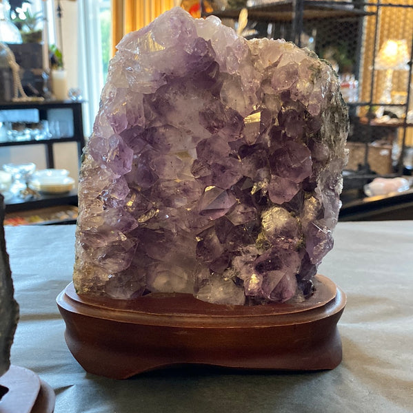 Amethyst Cluster on wood base Unique #3 - 5" to 8"
