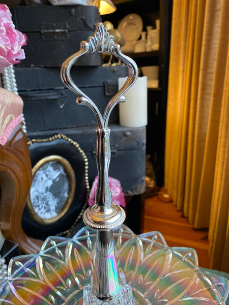 Vintage Iridescent Federal Glass Raised Tier Tidbit Tray Petal Pattern
