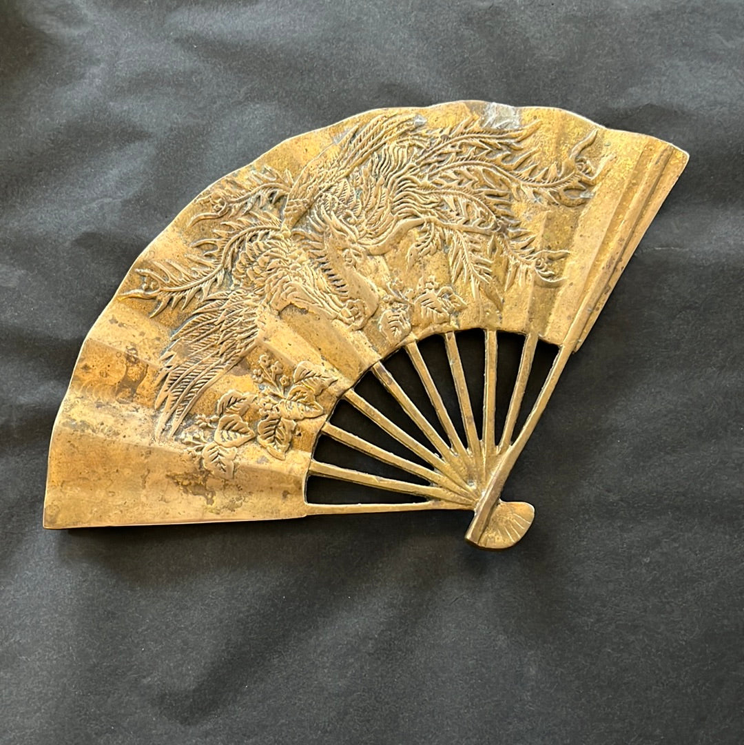 Vintage Mid-Century Brass Japanese Fan