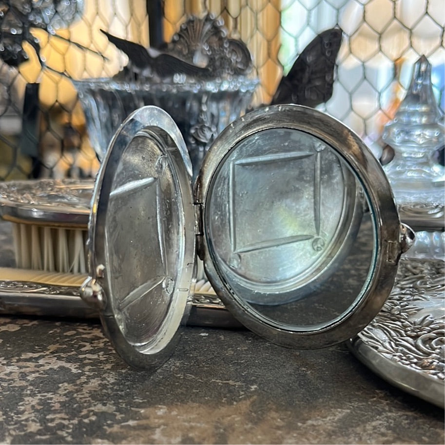 Silver Plated Embossed Floral Compact