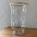 Clear Glass Hurricane w/ Gold Trim 9.5"