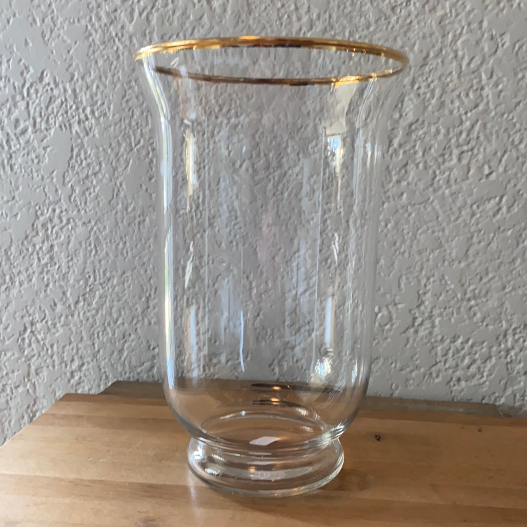 Clear Glass Hurricane w/ Gold Trim 9.5"