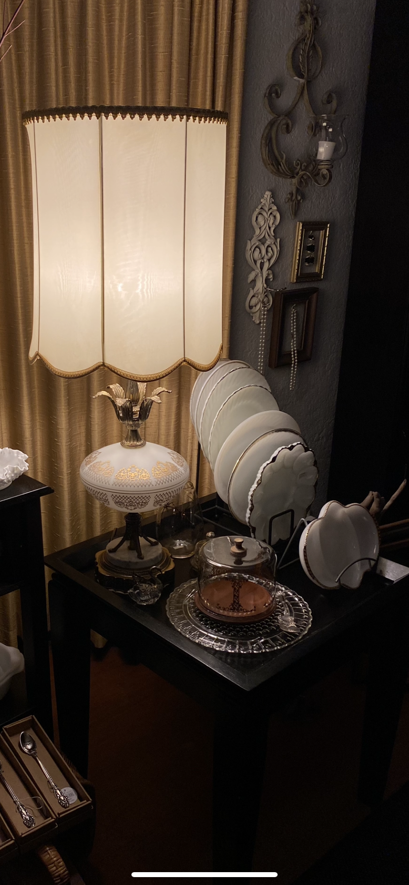 Vintage French Opaline Lamp w/ Gold Filigree & Marble Base