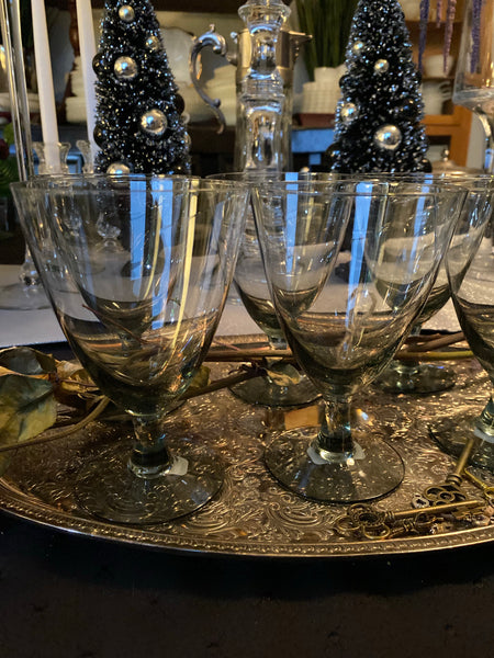 Vintage MCM Smoked Grey Stemmed Glasses (6)