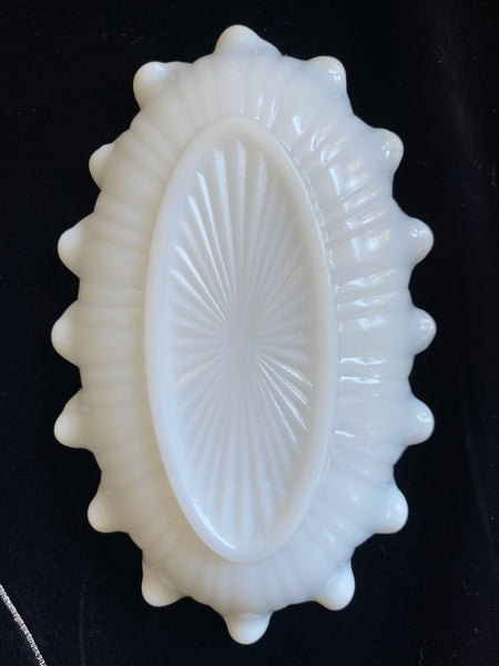 Vintage Hazel Atlas Oval & Ruffled Milk Glass w/ Dogwood Pattern