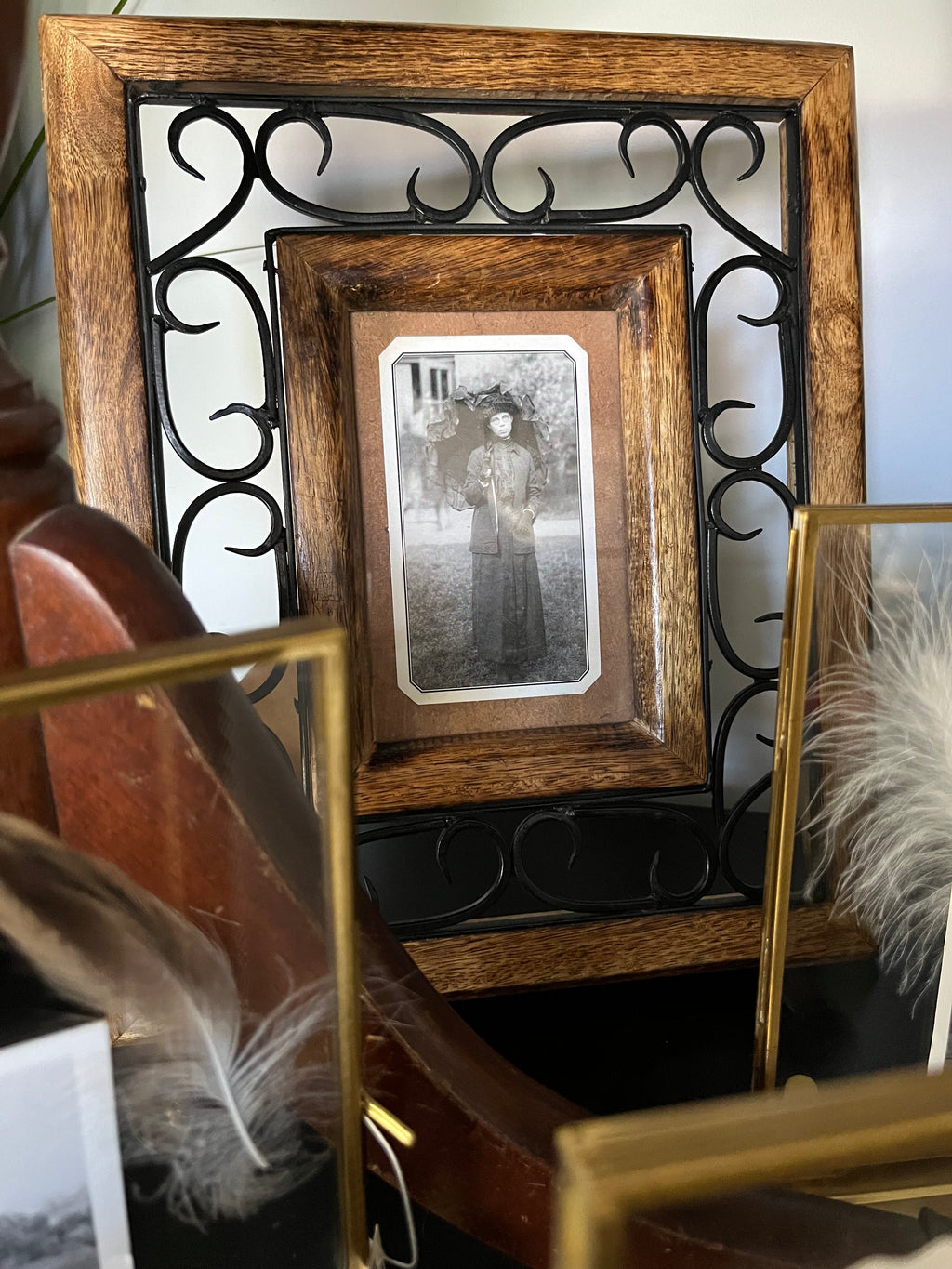 Vintage wooden frame w/ black metal insert