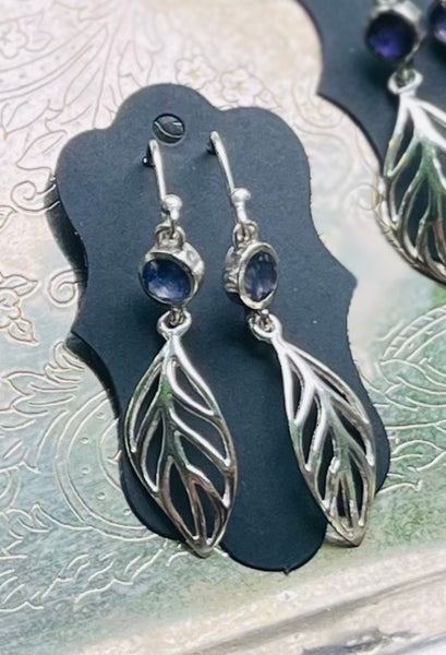 Silver Feather Earrings w/ Semi Precious Stones