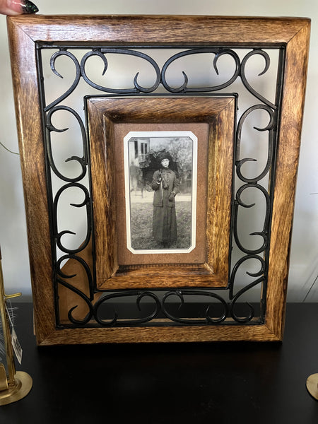 Vintage wooden frame w/ black metal insert