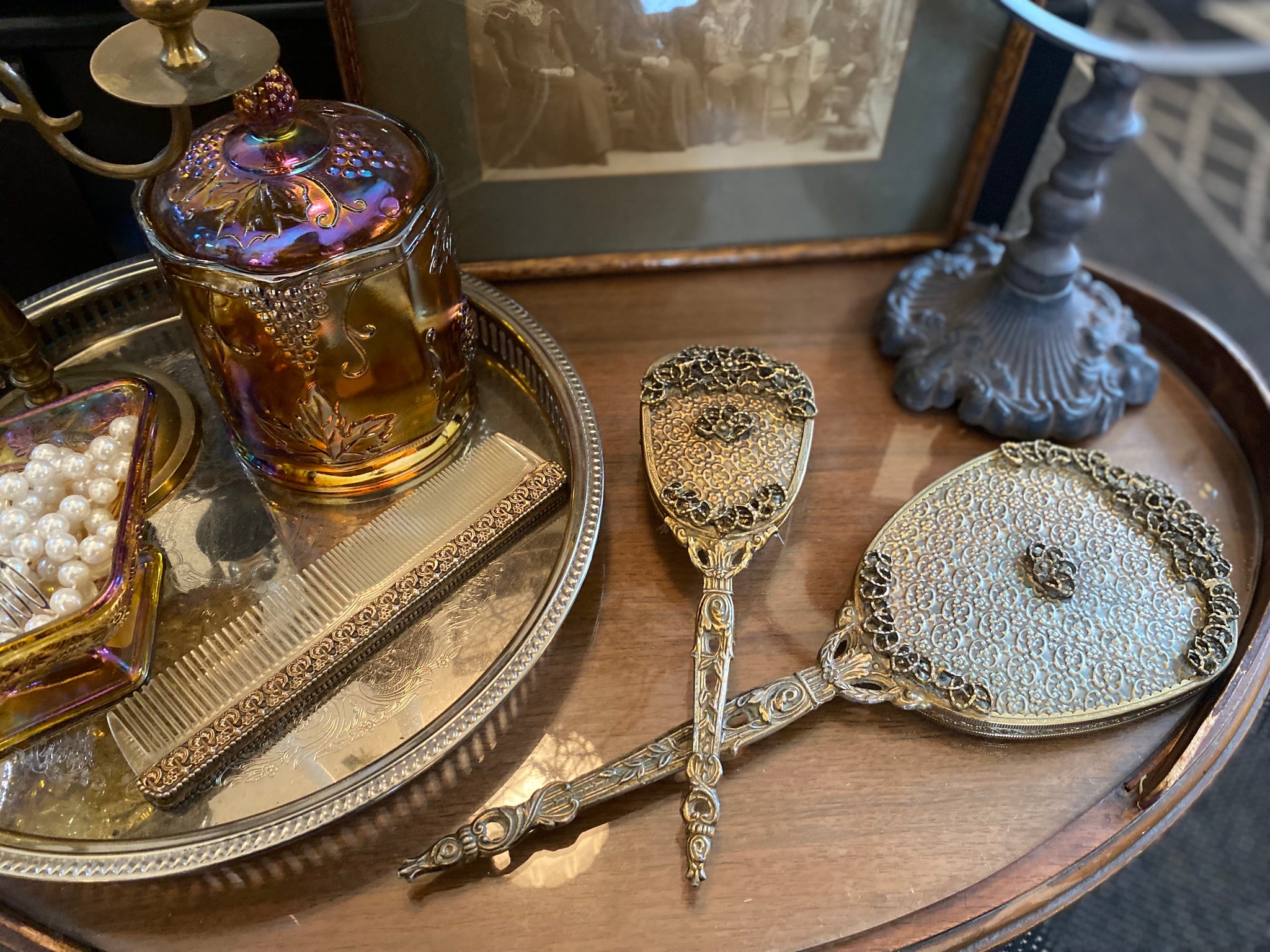 Vintage Brass Colored Vanity Set