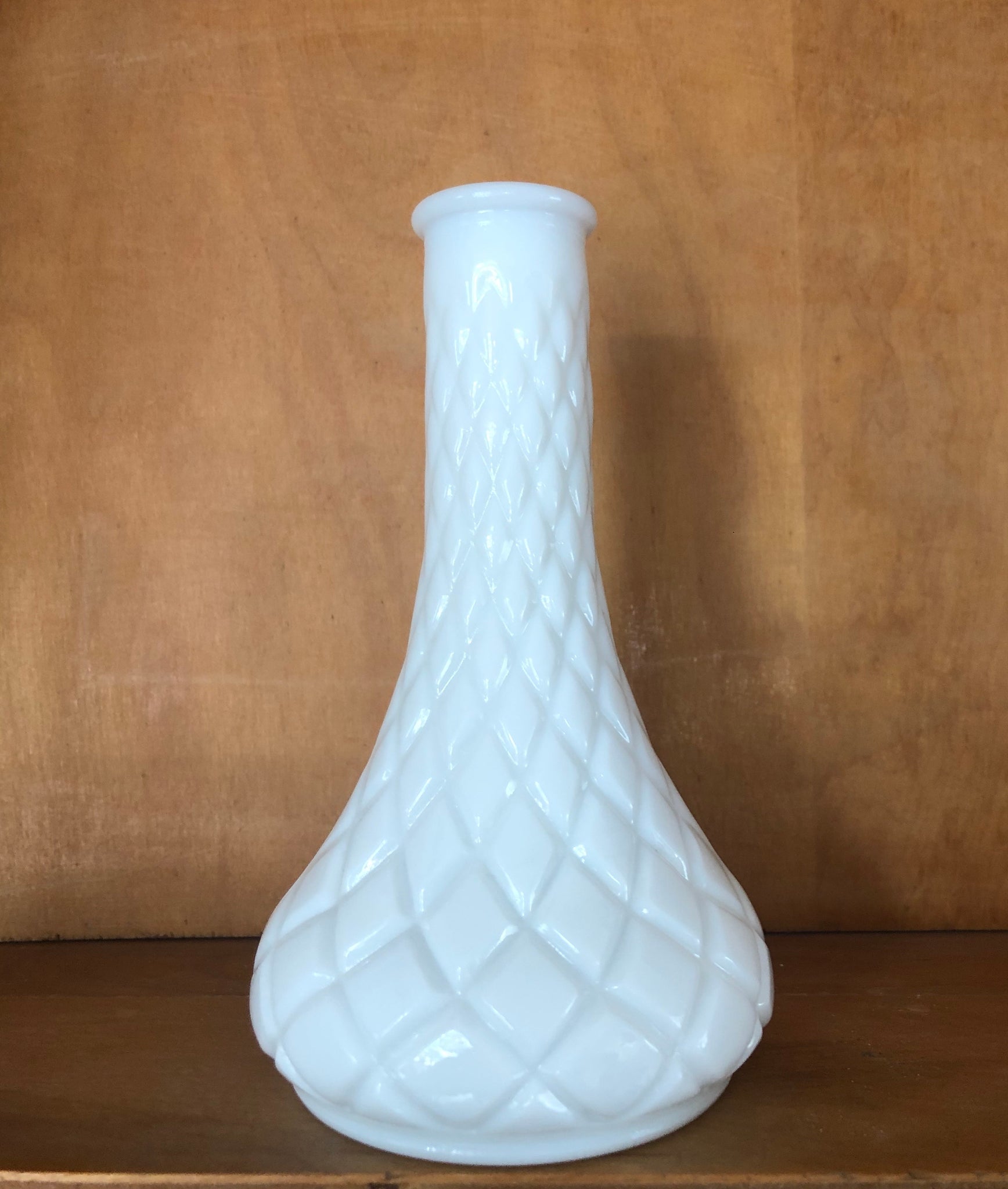Hoosier White Milk Glass Bud Vase Diamond Pattern