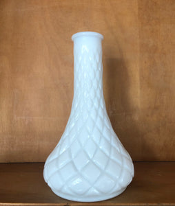 Hoosier White Milk Glass Bud Vase Diamond Pattern