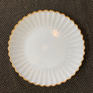 Fire King Round Platter Milk Glass Swirl Golden Shell Lustre 14.5"