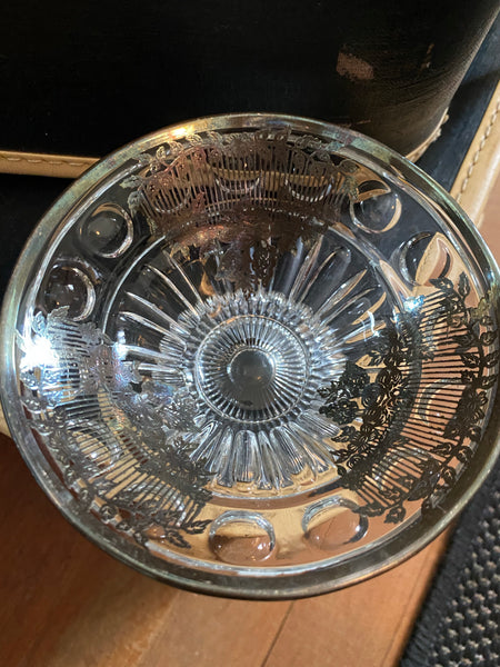 Clear Glass w/ Sterling Silver Overlay w/ a Ribbed Footed Bowl