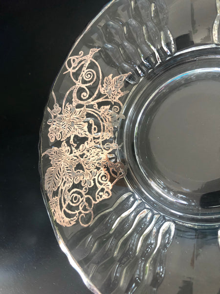 Clear Glass Depression Handled Dish w/ Silver Overlay