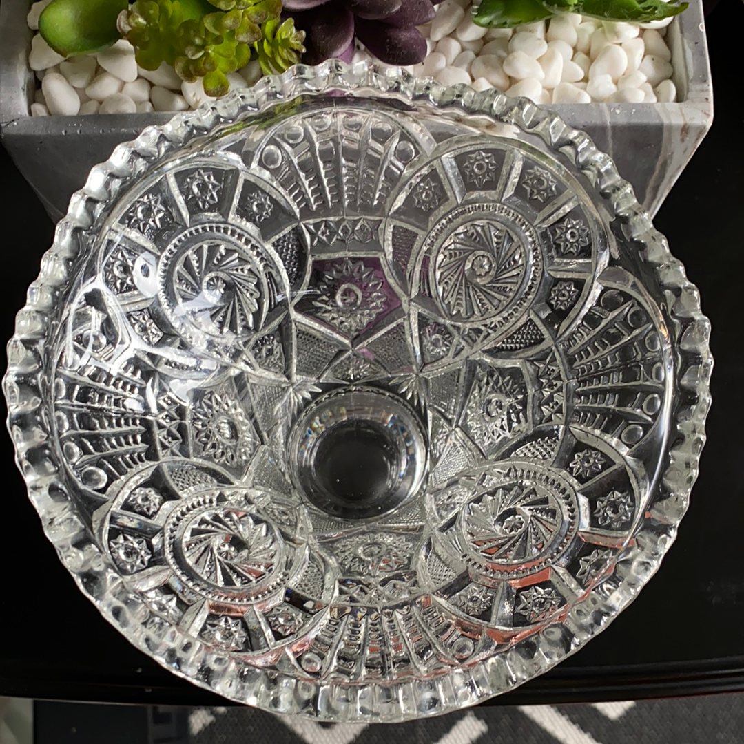 Vintage Pressed Glass Compote w/ Sawtooth Rim