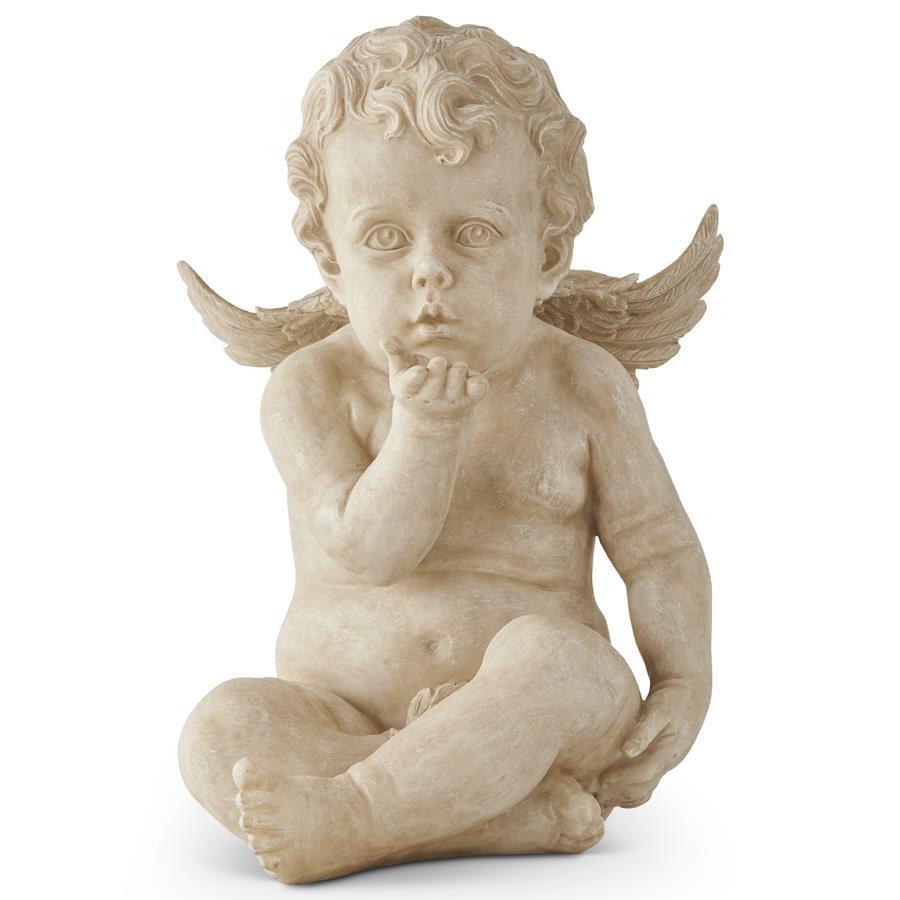 17" Antique Whitewashed Resin Cherub Kiss