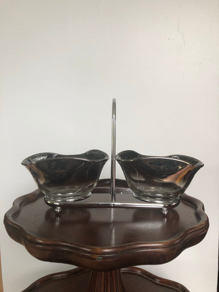 Queen’s Lusterware Glass Bowls with Chrome Caddy