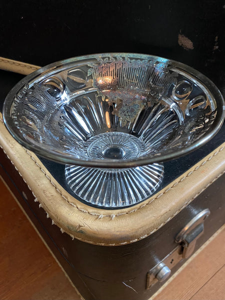 Clear Glass w/ Sterling Silver Overlay w/ a Ribbed Footed Bowl