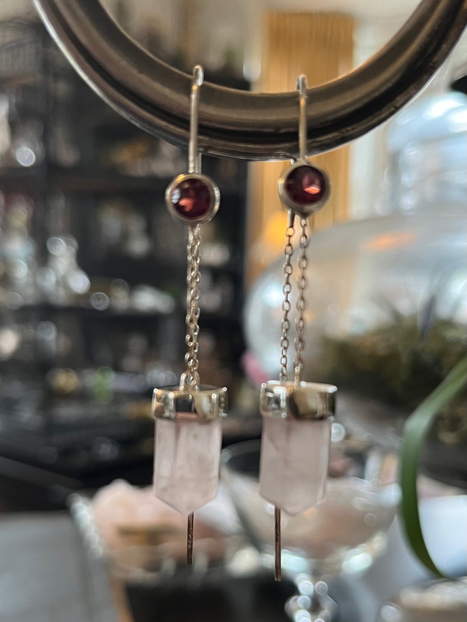Silver Drop Earrings w/ Semi Precious Stones