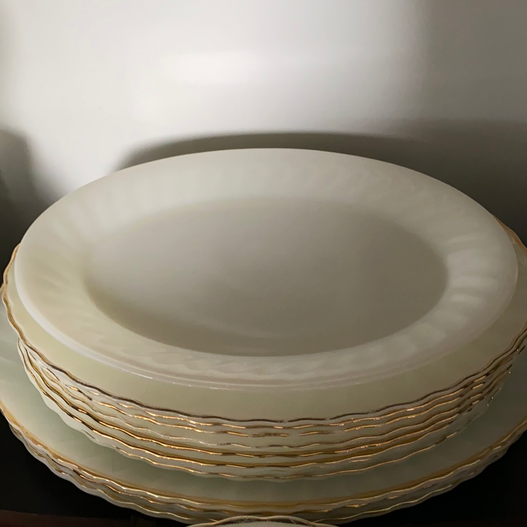 Anchor Hocking Fire King White Oval Platter Milk Glass w/ Scalloped Edge 12”