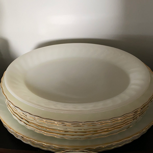 Anchor Hocking Fire King White Oval Platter Milk Glass w/ Scalloped Edge 12”