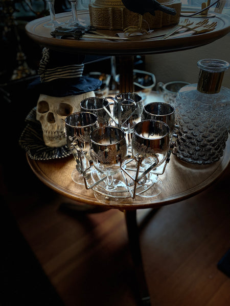 Vintage Queens Lusterware Wine Glass Set w/ Caddy