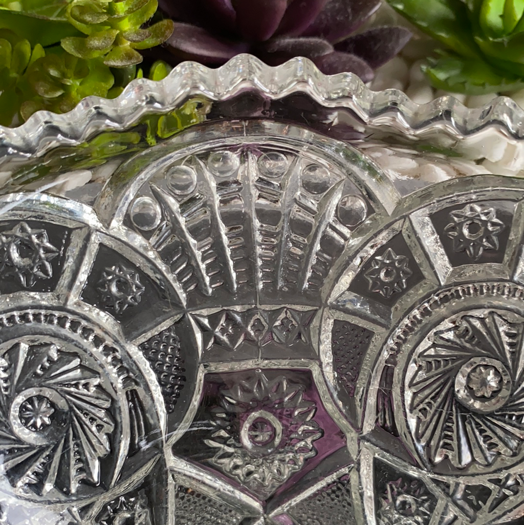 Vintage Pressed Glass Compote w/ Sawtooth Rim