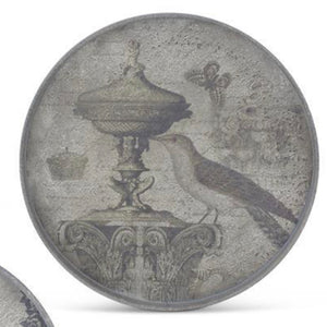 Round Grey Rimmed Bird w/ Urn Wall Plaque