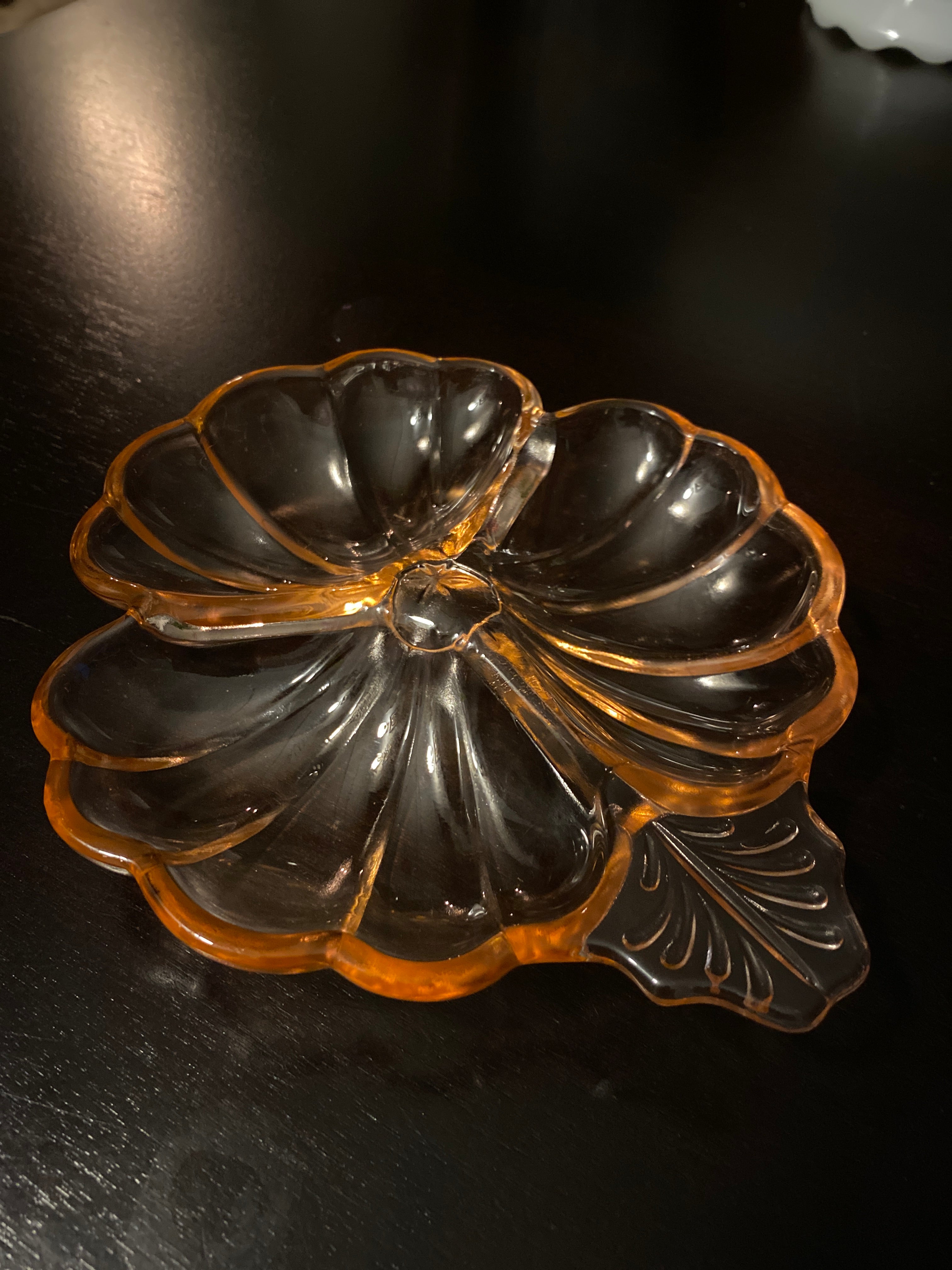 Pink Depression Glass Divided Flower Trinket Dish