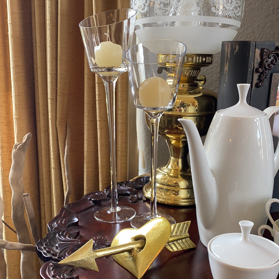 Pair of Glass Stemmed Fluted Votive Holders