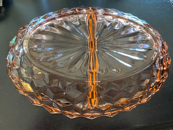 Vintage Pink Depression Glass Jeannette Cubist Divided Dish