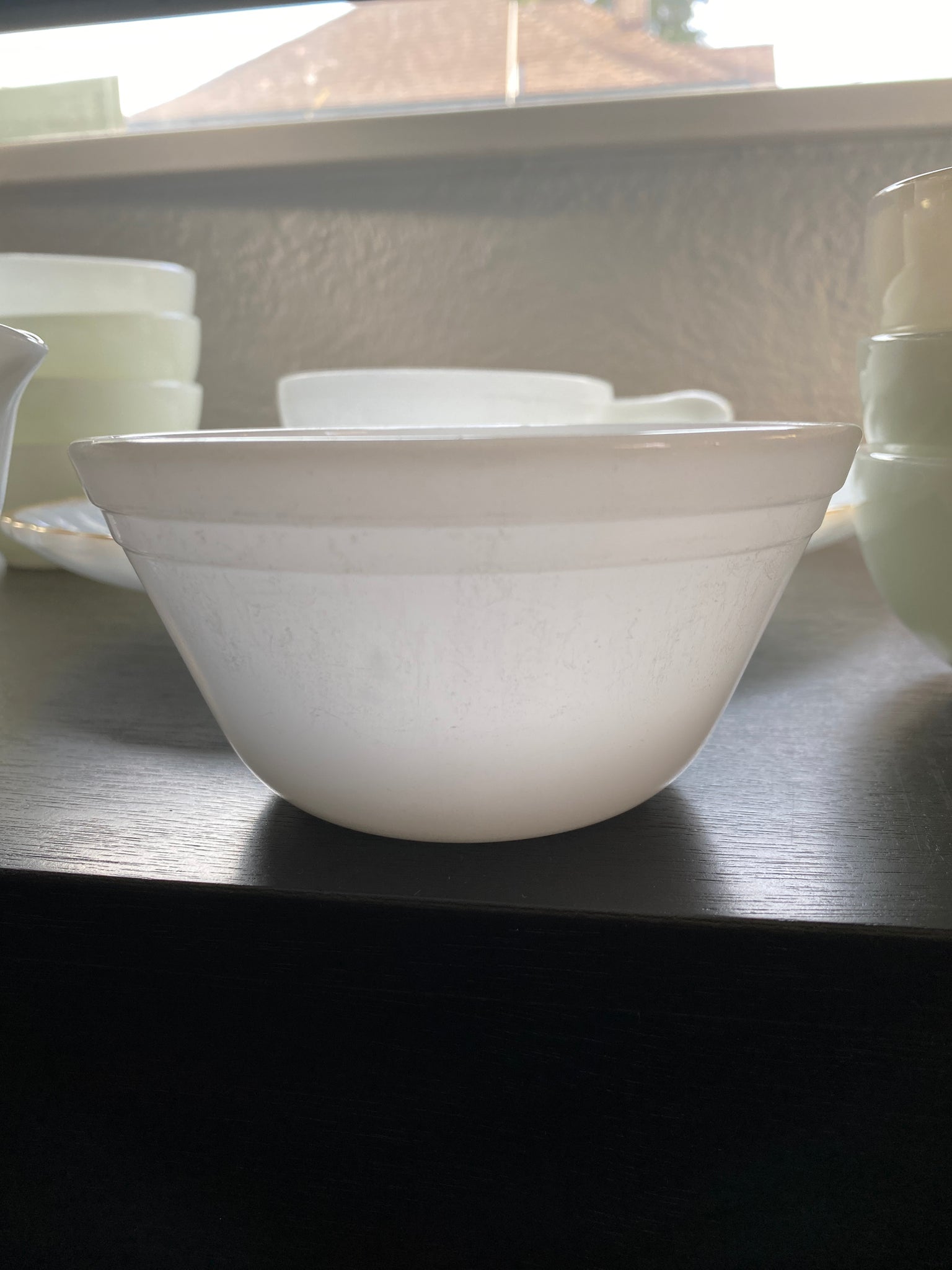 Federal milk glass 5” cereal bowl w upper edge