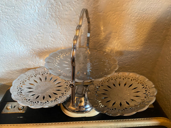 Vintage Chrome Plated 3-Tier Folding Tidbit Stand