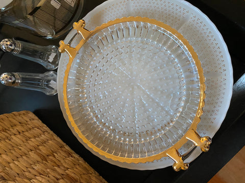 Jeannette Gold Trim Handled Hobnail Plate