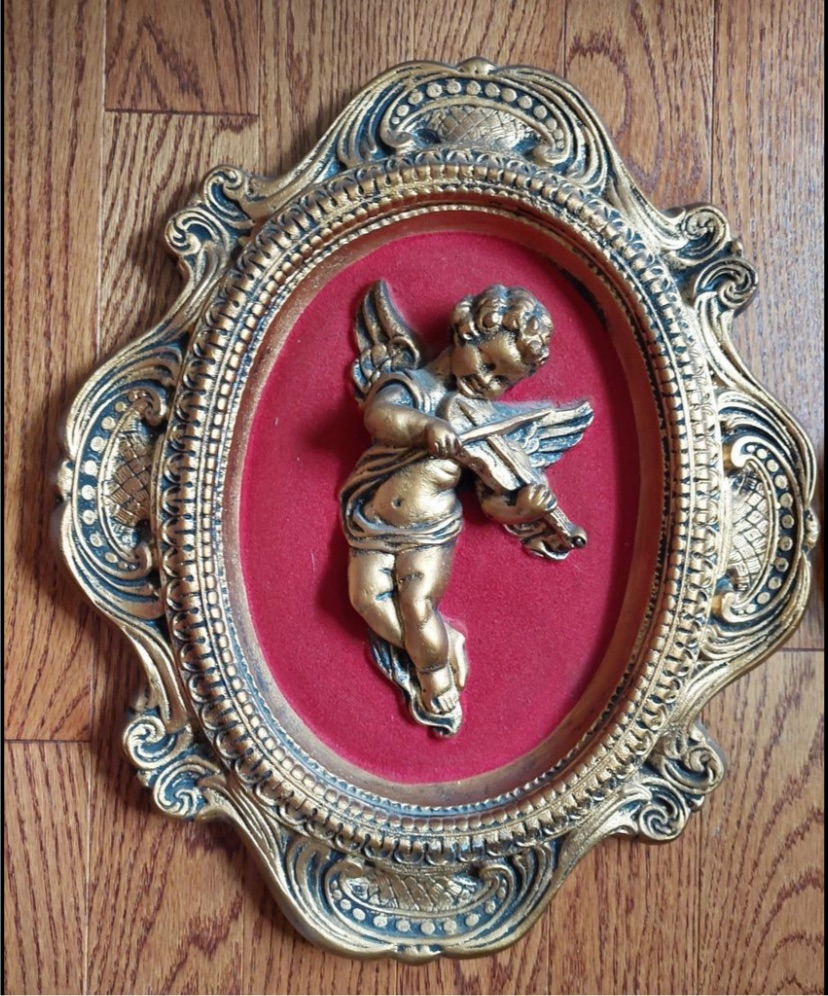 Antique Framed Musical Cherub