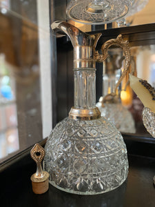 Vintage Silver Plate & Pressed Glass Wine Decanter w/ Bell Bottom
