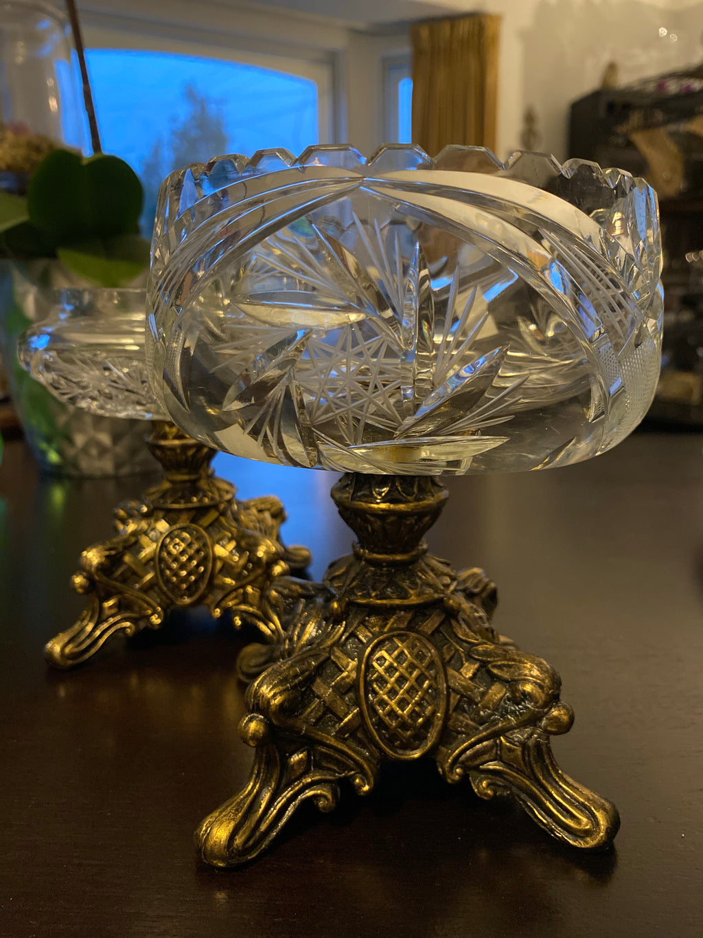 Regency Crystal Compote w/ Brass Base 6.25"