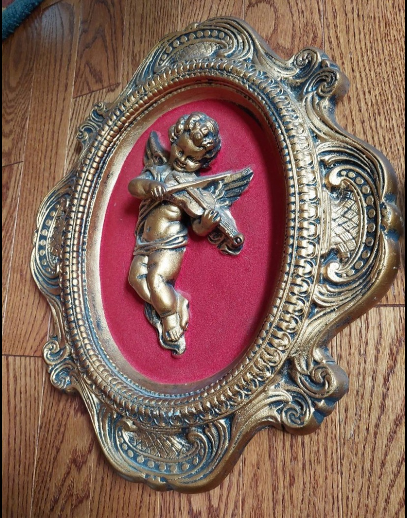 Antique Framed Musical Cherub