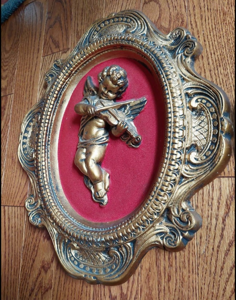 Antique Framed Musical Cherub