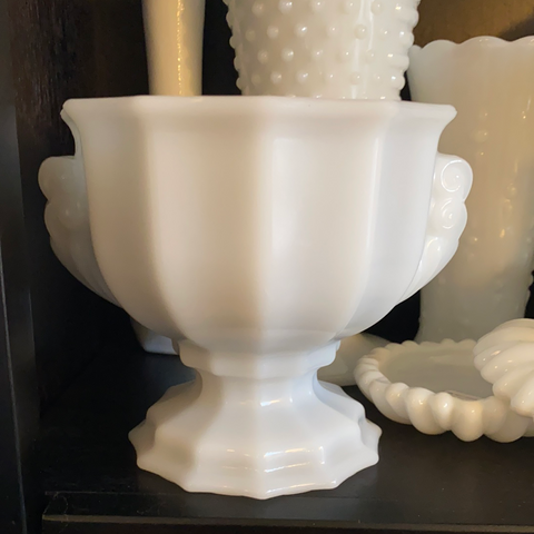 E.O. Brody Co Milk Glass Vase Urn w/ Ornate Handles