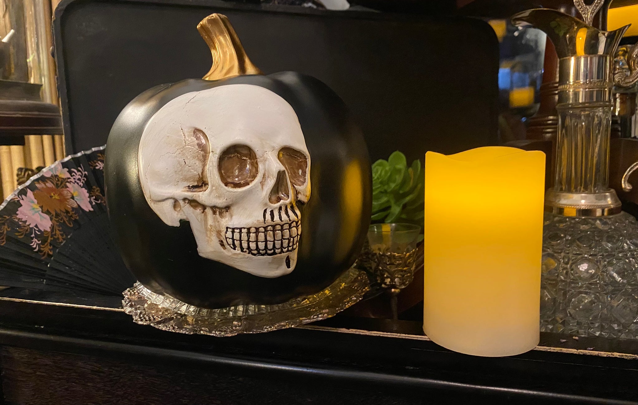 Black Pumpkin w/ Embossed Skull