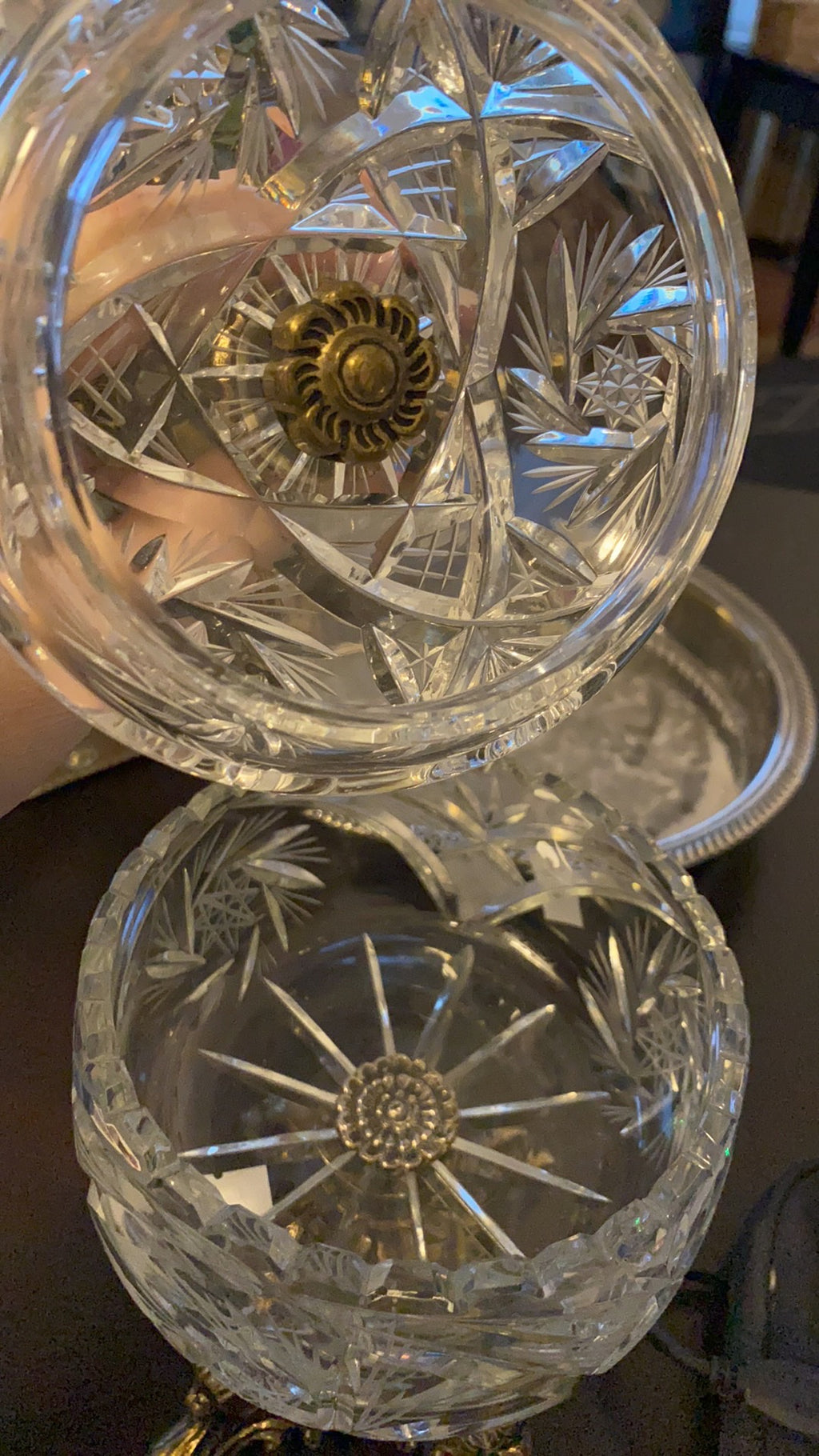 Regency Crystal Compote w/ Brass Base 6.25"