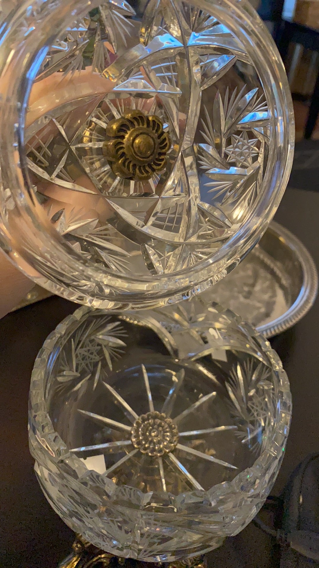 Regency Crystal Compote w/ Brass Base 6.25"